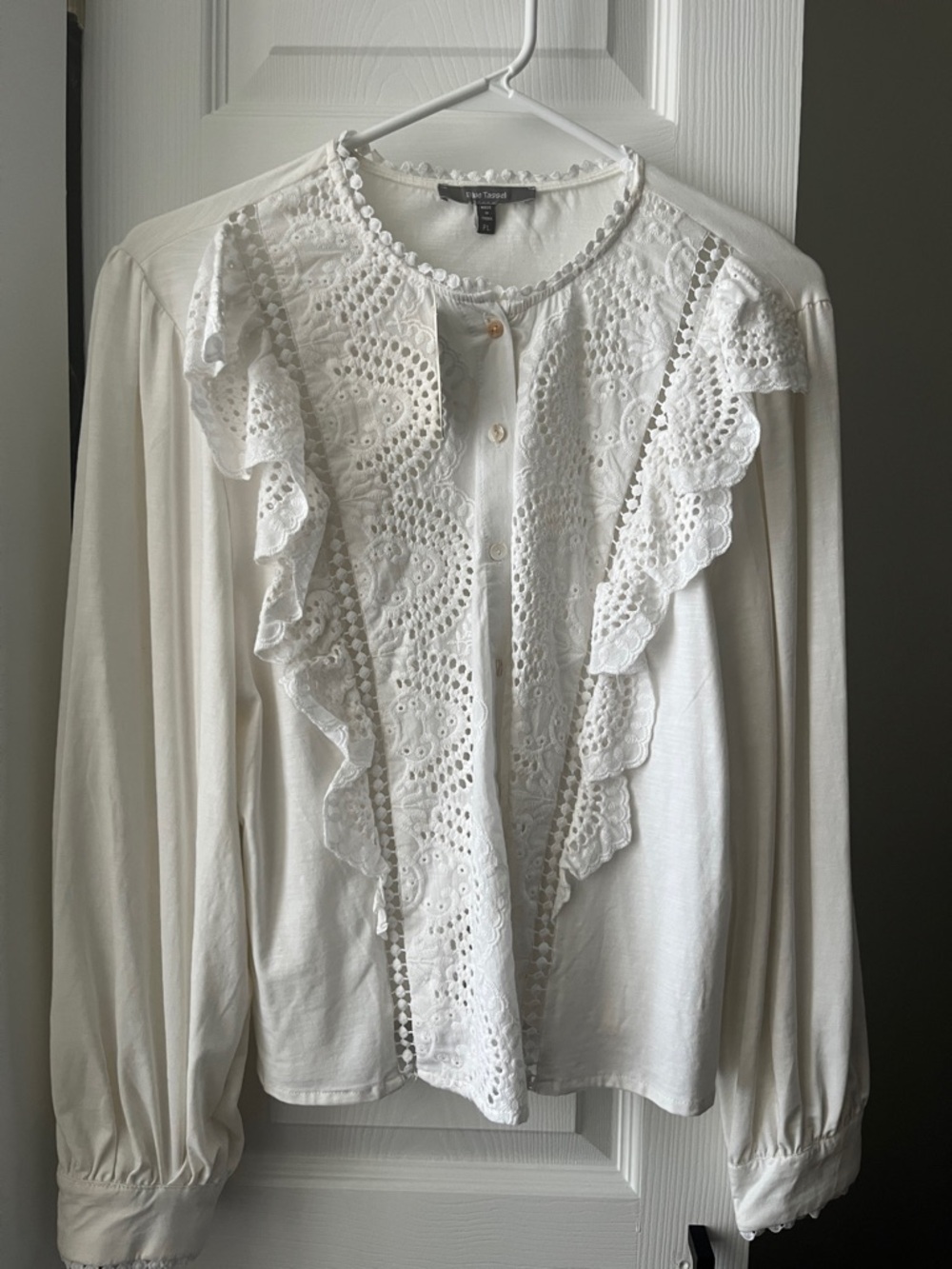 White Eyelet Ruffle Front Blouse - Anthropologie Petitie